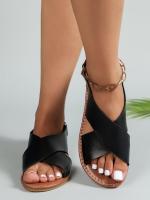 Sandalias de playa con correa ancha a la moda para mujer, planas cruzadas de gran tamaño, 43 - details 20