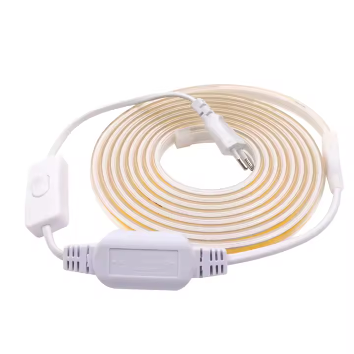 XUNATA Tira de Luz LED COB EU 220V con Interruptor y Enchufe 360Leds/m Luz Lineal Flexible RA90 Brillante 3000k-6000k Impermeable - 1