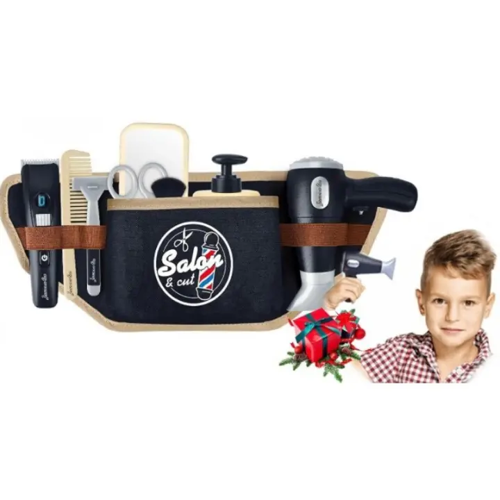Juego de barbería para niños de 10 piezas, juego de simulación de barbería para niños, kit de peinado con secador de pelo, kit de juguete para peluquería y afeitado de corte de pelo para niños, bolsa de herramientas y accesorios de barbero de afeitado est - 1