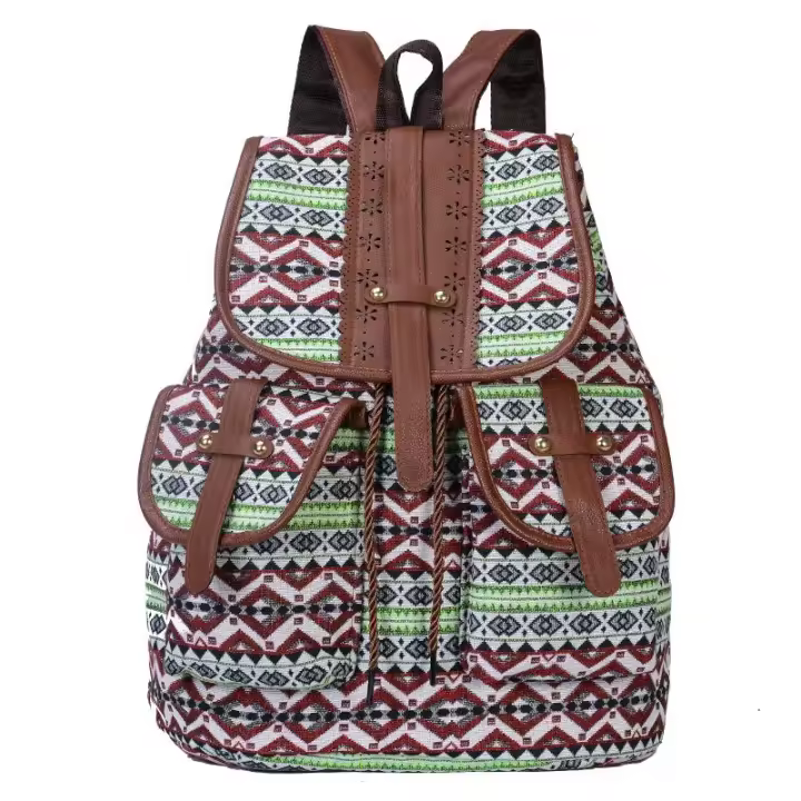 Mochila ligera con cordón de moda, mochila informal de lona Multicolor para mujer, mochila pequeña de moda para mujer - 1