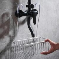 Cesta de ducha colgante plateada/negra/gris, a prueba de herrumbre con ganchos, estante colgante para baño, colgador de grifo de aluminio de gran capacidad para el hogar - details 4