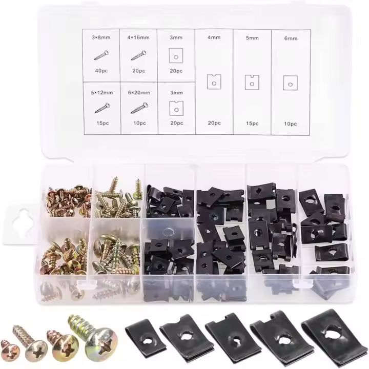 Kit de 170 Piezas de Clips U-Shape y Tornillos Rustark 9 Tamaños para Coches Automóviles - 1
