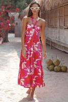 Vestido largo acampanado estampado sin mangas con cuello colgante de verano 2025 para mujer - details 3