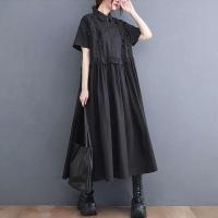 2024 Primavera Verano nuevos vestidos camiseros de retales para mujeres de manga corta sueltos Casual Vintage vestido largo moda ropa elegante - details 2