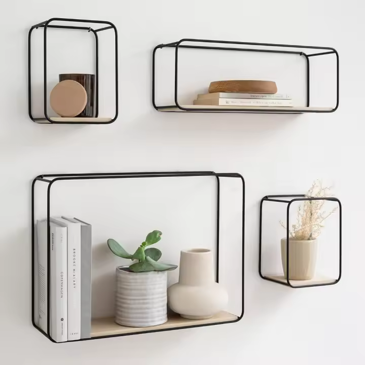 Estantes de Pared Baldos de Metal y Madera 12x 42x 31 Ideal para Decoración, Almacenamiento y Uso en Baño, Sala de Estar, Cocina, Dormitorio - 1