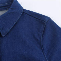 Mini Vestido Plisado Azul Vaquero Moda Vintage para Mujer Cuello de Solapa Manga Corta - details 9