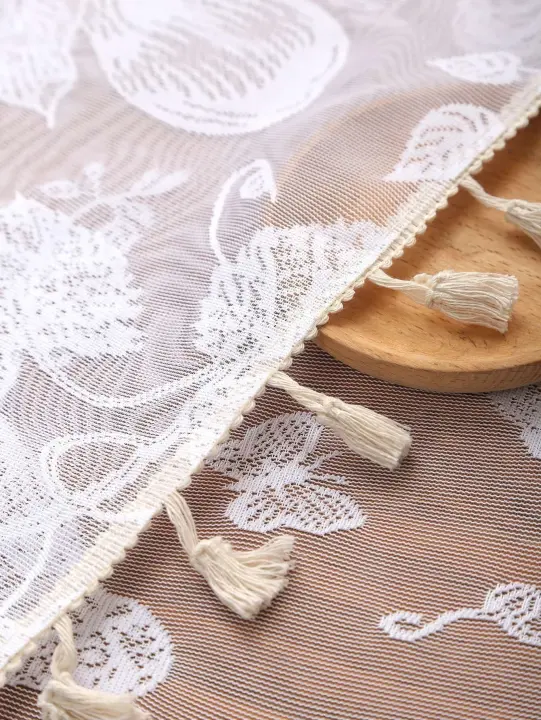 Colgante blanco de flor y pájaro Ense con borla en mantel, mesa de centro de sala de estar, mantel de mesa de boda - 1