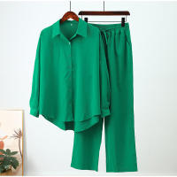 Conjunto de 2 piezas para mujer, camisa de manga larga elástica holgada y pantalones de pierna ancha, informal, para otoño e invierno - details 4