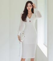 Mujeres otoño moda nuevo ceñido al cuerpo vestido a media pierna ajustado manga larga elegante Casual sólido Vestidos de fiesta de negocios bata femenina Mujers - details 6