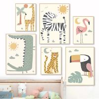 Póster de Niños de Dibujos Animados Nórdicos JUBEER en Lienzo Arte de Pared para Guardería Pintura de León y Elefante en Bosque Decoración de Habitación de Bebé - details 2