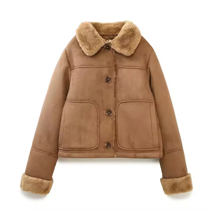 -Chaqueta gruesa de invierno para mujer, cálida, de manga larga, con un solo pecho redondo, color sólido, a la moda - 1