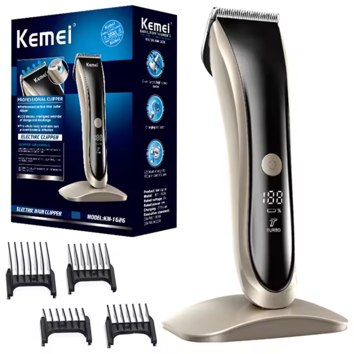 Cortadora de pelo profesional de dos velocidades para hombre, cortadora de pelo eléctrica ajustable, recargable, con pantalla LCD - 1
