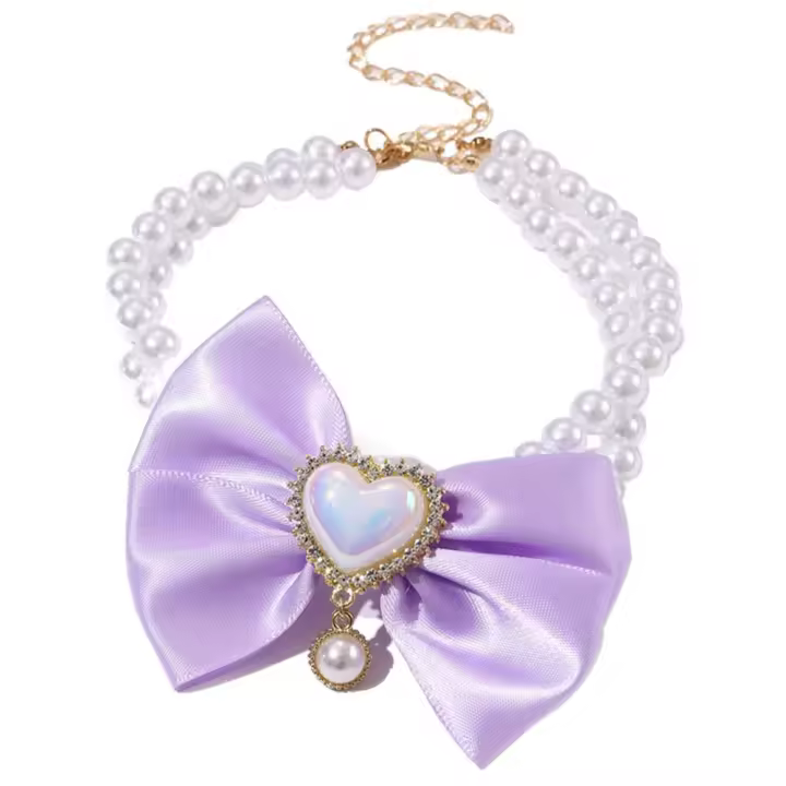 Collar brillante de doble capa para mascotas, Collar ligero ajustable con perlas para mascotas, fácil de usar con colgante de corazón, Collar para mascotas - 1