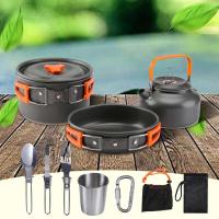 Hervidor de agua, olla, sartén, juego de cocina, utensilios de cocina ligeros antiadherentes, vajilla de Picnic ultraligera portátil, suministros para acampar y senderismo - details 0