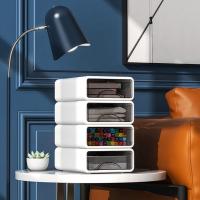 Cajones de almacenamiento de plástico, cajón grande antideslizante para escritorio, papelería, armario blanco apilable para documentos y artículos diversos, 2 uds. - details 4