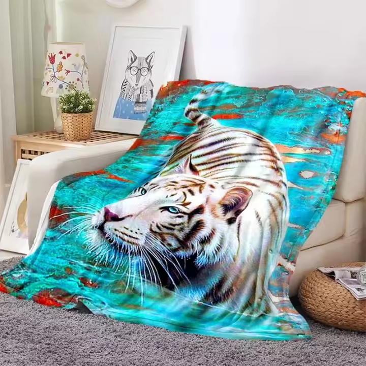 Manta de tigre 3D súper suave para primavera y otoño, arte lineal moderno, manta Sherpa, colcha, viaje, envío directo - 1