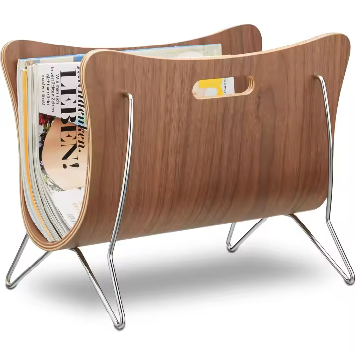 Revistero de Madera, Soporte Revistas, Cesta Periódicos, Diseño Moderno, Metal, 1 Ud, 30 x 37 x 25 cm, Marrón, Tablero de Fibras - 1