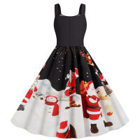 Women vintage spaghetti strap floral print high waist elegant sleeveless a-line party midi dress - details 52