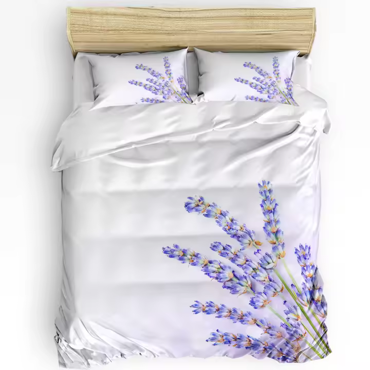 Sábana de Flor de Lavanda Púrpura para Hogar Doble Cubierta de Textil Almohadillas y Funda de Cama Sin Sábana - 1