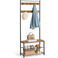 Perchero con Estante para Zapatos, Mueble de Entrada con Banco, 3 en 1, Marco de Acero, para Entrada y Pasillo, 32 x 70 x 177 cm, Estilo Industrial, Marrón Castaño y Negro HSR041B41 - details 0