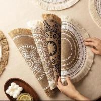 Mantel Individual redondo Vintage de 36/38cm, manteles individuales trenzados lavables resistentes al calor con borlas, posavasos antideslizantes para mesa de comedor - details 13