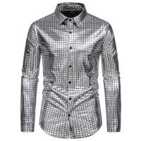 Camisa de Hombre con Estampado Cuadrado a la Moda para Primavera Manga Larga de Poliéster para Escenario Banqueta y Nightclub - details 5