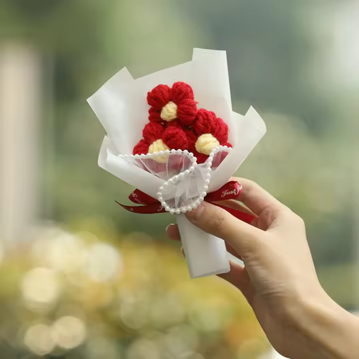 Flores de ganchillo tejidas a mano, decoración de tamaño Mini, regalo para amantes, Mini flor Artificial, tejido a mano ramo de flores, fiesta - 1