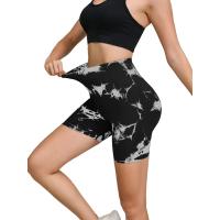 Pantalones deportivos sin costuras teñidos con lazo para mujer, pantalones cortos deportivos ajustados de cintura alta y levantamiento de cadera para correr, pantalones cortos sexys de melocotón para Fitness y Yoga - details 0