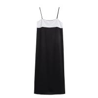 PB & ZA2025satin textura contraste color temperamento suelto casual vestido con tirantes novedad de verano ropa de mujer - details 1