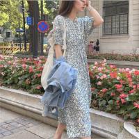 Vestido corpiño con mangas florales frescas para mujer, vestido largo romántico de estilo francés con temperamento suave, tejido de poliéster estampado - details 6