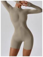 Traje de gimnasio de yoga para mujeres mono deportivo de manga larga con medio cierre sobre todo el cuerpo ropa de fitness para entrenamiento - details 28
