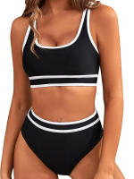 Conjunto de Bikini de cintura alta para mujer, traje de baño Sexy deportivo de 2 piezas, ropa de playa negra, 2024 - details 9