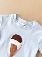 Conjunto de camiseta de verano con parche de helado para niño, versión coreana, conjunto de dos piezas con top de cuello redondo de algodón para bebé - details 7