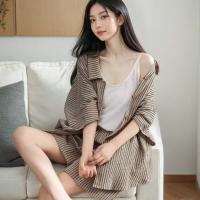 Pijamas finos de verano para mujer, pantalones cortos de gasa con mangas cortas, ropa de casa holgada de talla grande - details 3