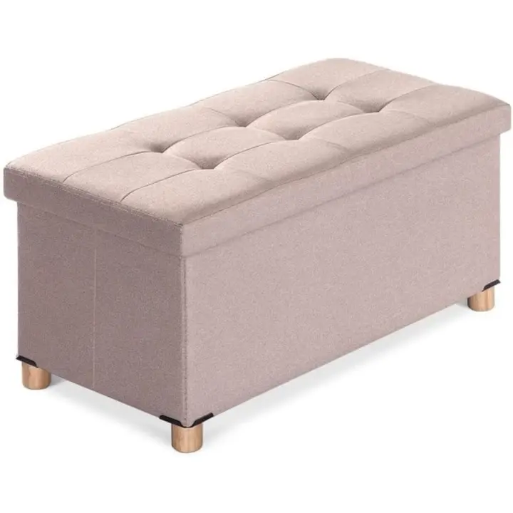 Puff Almacenaje, Baul Almacenaje Dormitorio, Banco Almacenaje con Pies de Taburete, Beige, 76 x 38 x 38 cm - 1