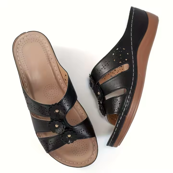 Sandalias de cuña de flores, zapatos cómodos con punta abierta, suela suave, antideslizantes para exteriores, Verano - 1