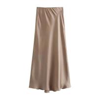 Falda midi negra larga de verano de cintura alta de satén 2025, falda elegante de oficina para mujer - details 4