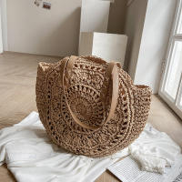 Bolso redondo de paja para mujer, bolsa de hombro de gran capacidad, tejido hueco, informal, ideal para ir de compras - details 12