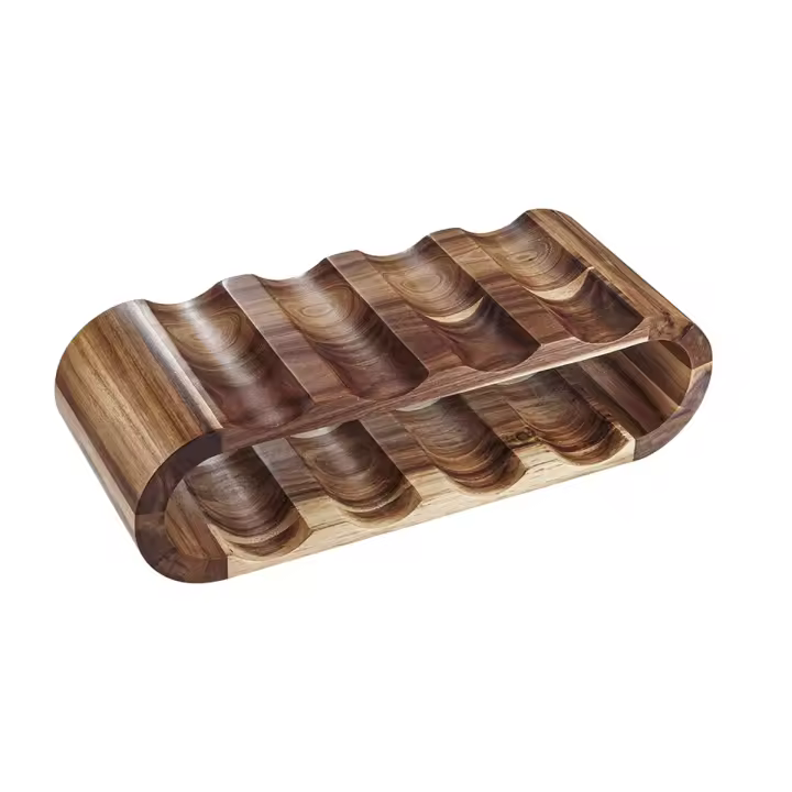 Estante de almacenamiento de vino de madera, soporte de botella de encimera, 2 niveles, 8 botellas, pequeño estante de vino, organizador rústico - 1