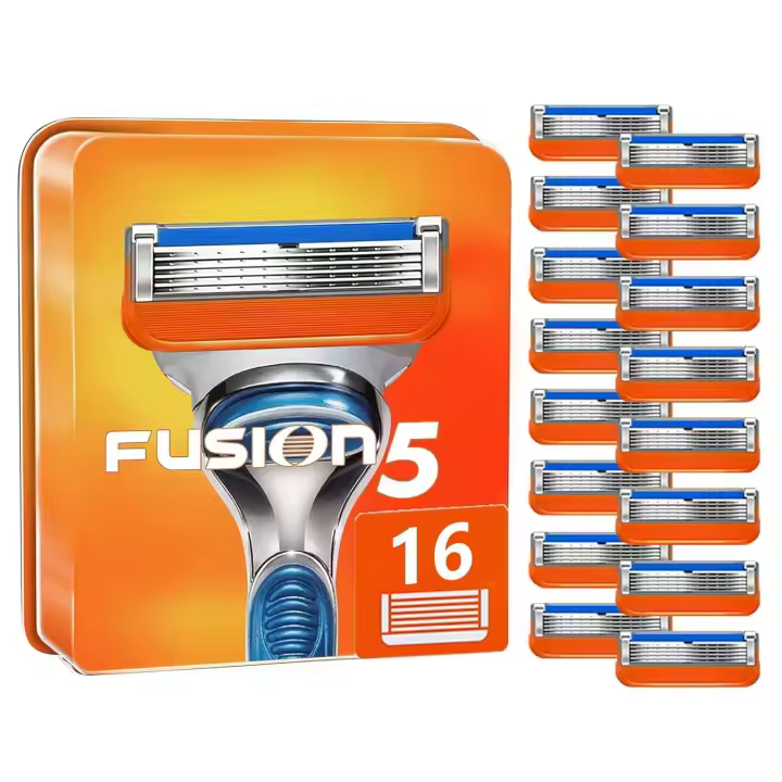 2025 Recambios de cuchillas de afeitar de 16 unidades para 5, recambios de cuchillas de afeitar para hombre Fusion 5-Naranja Nueva versión - 1