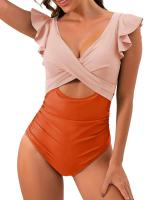 2025 Ztvitality traje de una pieza con cruz hueca y volantes lisos, traje de baño para mujer, ropa de playa - details 22
