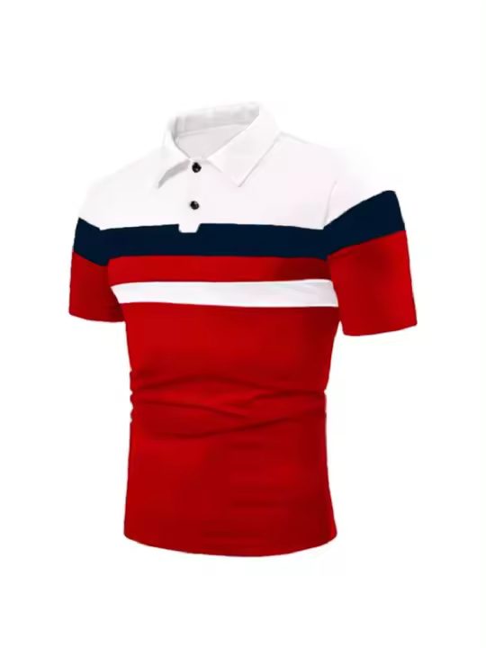 Polo a rayas vintage para hombre, camiseta de golf de piqué, manga corta, bloque de color, disponible en tallas grandes y altas - 1
