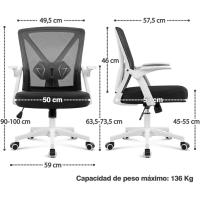 Silla de Oficina Silla de Trabajo con Reposabrazo Silla Ajustable Silla Ergonómica Silla Negra Altura Ajustable Malla Carga 136 KG Silla de Despacho Estudio - details 11