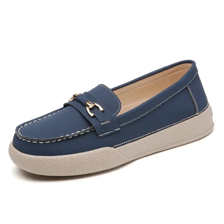 Zapatos planos clásicos informales de piel ligeros con punta redonda para mujer, sin zapatos, cómodos para caminar - 1