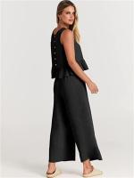 Conjunto casual de verano para mujer, top sin mangas plisado y pantalones cortos de pierna ancha - details 65