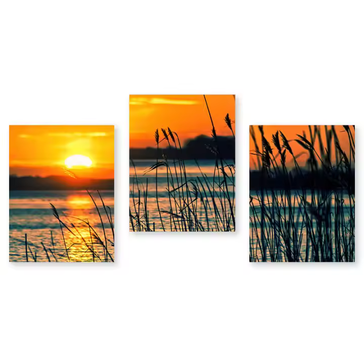 Pintura en Lienzo de Paisaje de Sol de Playa y Bosque de Niebla de DHROOM Set de 3 Piezas Decoración Moderna para Sala de Estar del Hogar con Poster de Arte de Pared - 1