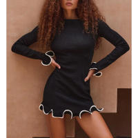 Vestido de punto de manga larga para mujer, Falda corta ajustada con borde de volantes, fragancia pequeña, sexy, Otoño e Invierno - details 0