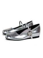 Zapatos Mary Jane de cuero plateado con punta cuadrada y redonda, suela plana y suela blanda elevada para mujer - details 1