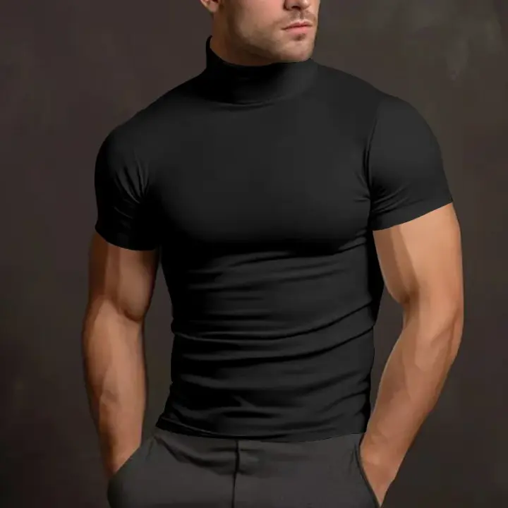 Camiseta de manga corta de color sólido para hombre, camisa de moda de manga corta, transfronteriza, Amazon, verano 2024 - 1