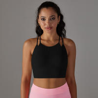 Hamidou-Sujetador de gimnasio Sexy para mujer, Top de hilo, informal, a rayas, sin costuras, de punto, a la moda - details 5